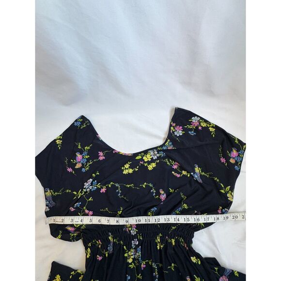 Young USA Navy Blue Floral Midi Open Back Dress Size M Shift Feminine Church - Picture 9 of 10